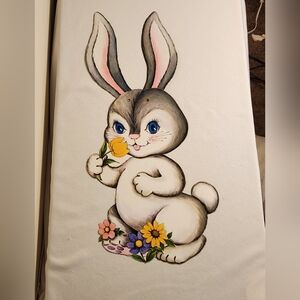 Adorable 1990s 25 Inch Easter Bunny With Blue Eyes Jointed Ears Die Cut Decor
